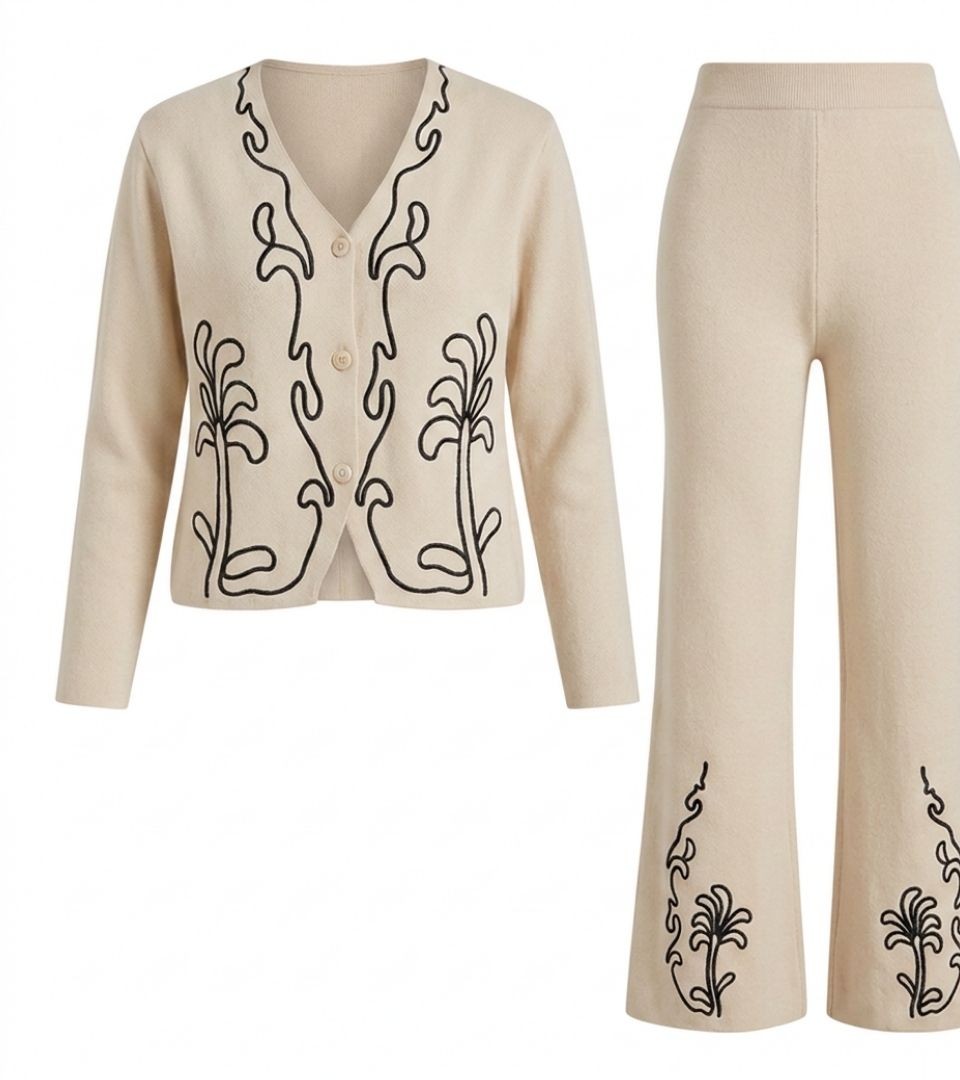 Ensemble Beige Motifs Noirs