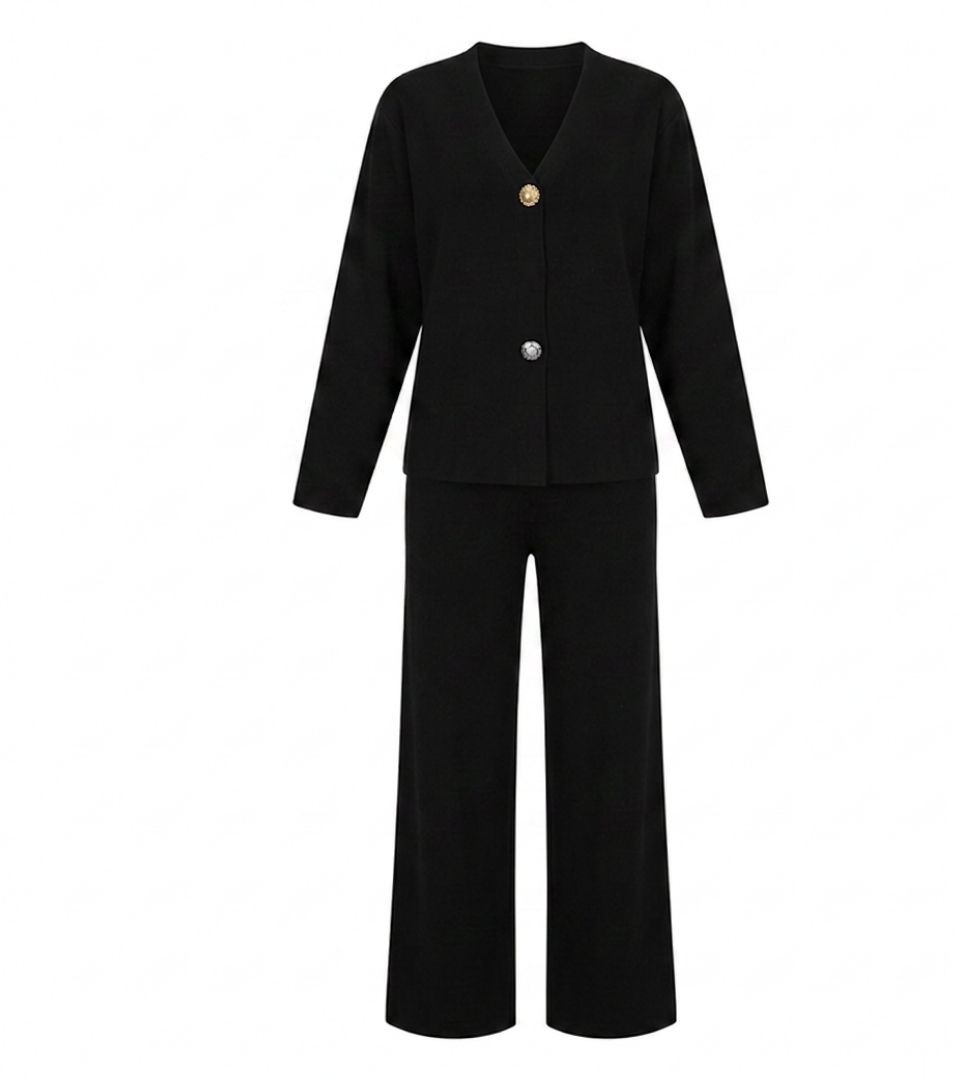 Ensemble Noir Élégant à Boutons