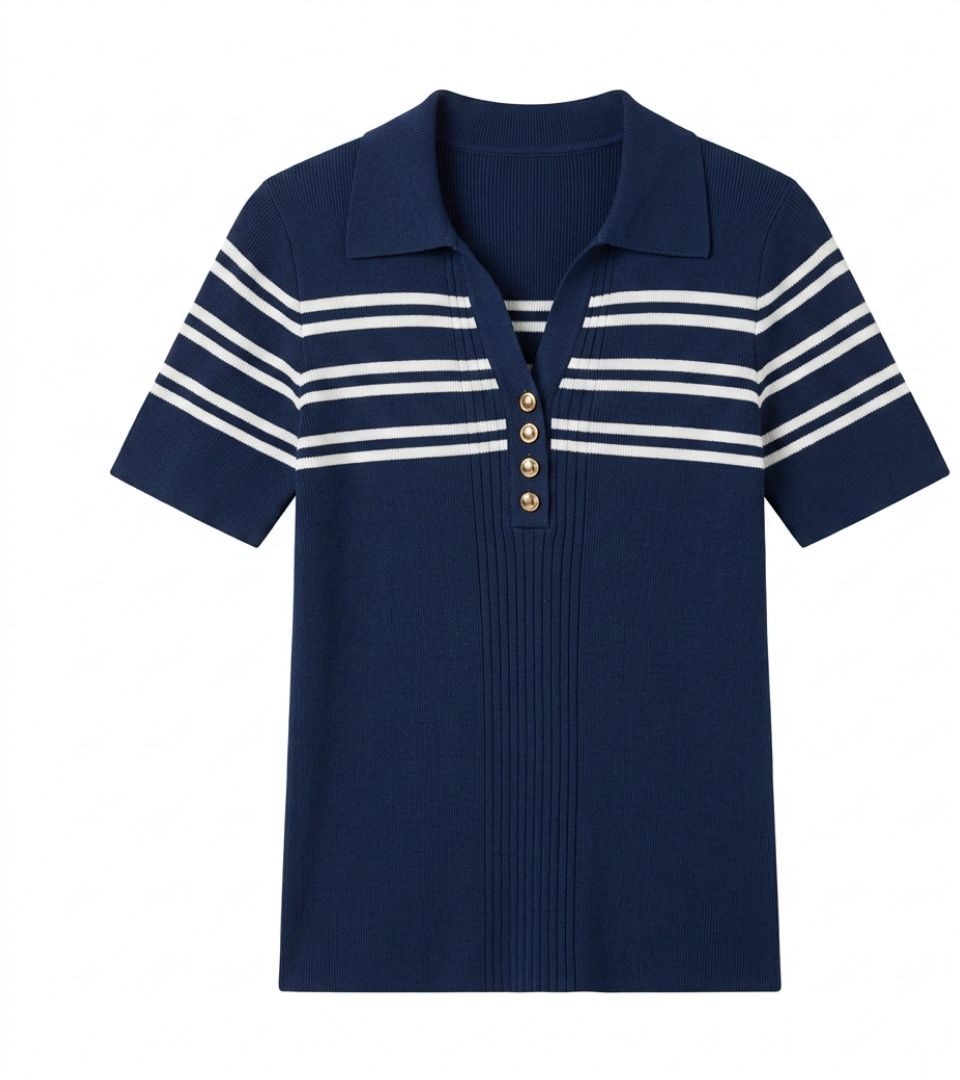 Polo Bleu Marine à Rayures