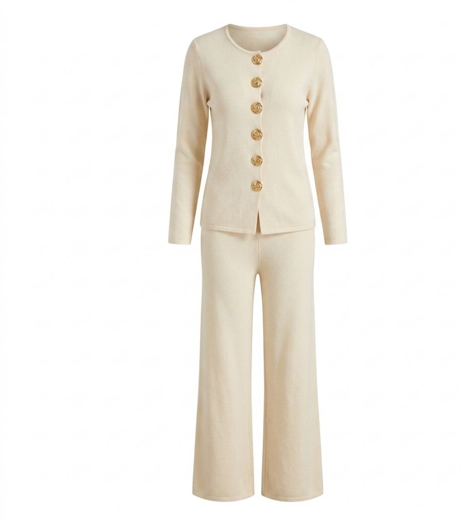 Ensemble Beige Boutons Dorés